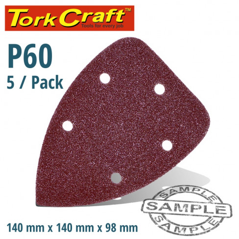 SANDING TRIANGLE 60 GRIT 140 X 140 X 98MM 5/PACK W/H HOOK AND LOOP