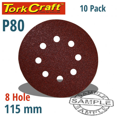 SANDING DISC 115MM 80 GRIT WITH HOLES 10/PK HOOK AND LOOP