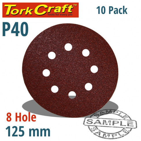 SANDING DISC 125MM 40 GRIT WITH HOLES 10/PK HOOK AND LOOP