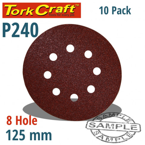 SANDING DISC 125MM 240 GRIT WITH HOLES 10/PK HOOK AND LOOP