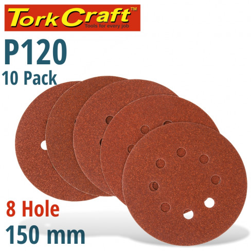 SANDING DISC 150MM 120 GRIT WITH HOLES 10/PK HOOK AND LOOP
