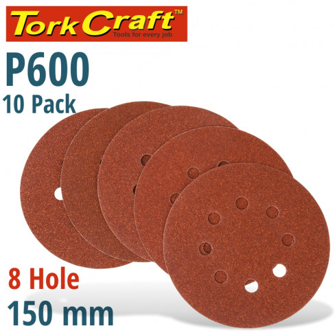 SANDING DISC 150MM 600 GRIT WITH HOLES 10/PK HOOK AND LOOP