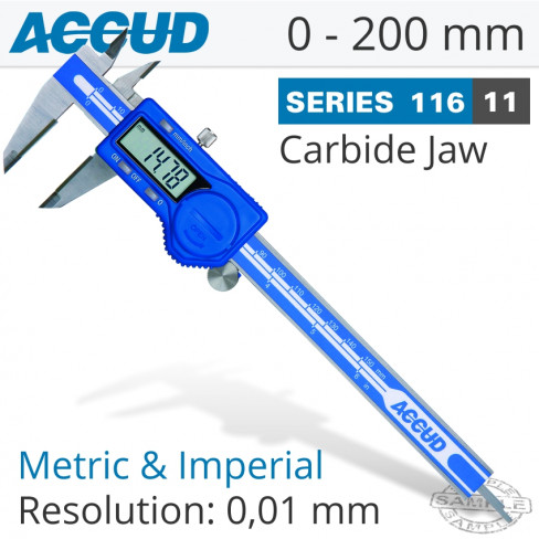 DIG. CALIPER 200MM 0.03MM ACC. TCT JAWS S/STEEL 0.01MM RES.