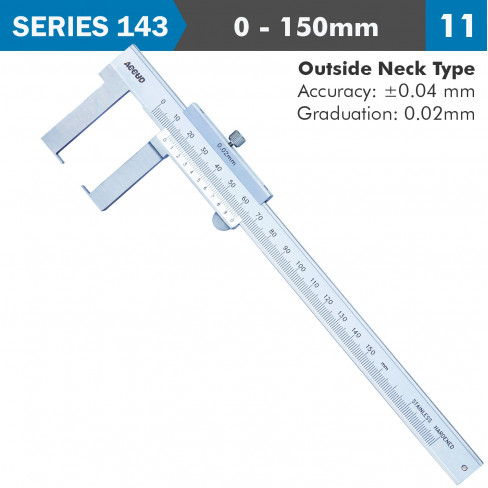 VERNIER CALIPER 150MM 0.04MM ACC. OUTSIDE NECK 0.02MM GRAD. S/STEEL