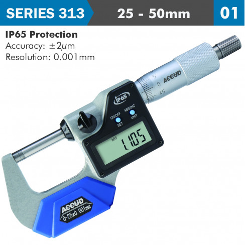 DIG. OUTSIDE MICROMETER 25-50MM 0.003MM ACC IP65. 0.001MM RES.