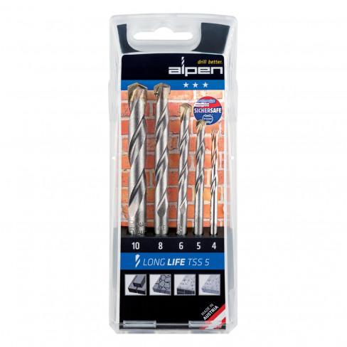 MASONRY DRILL BIT SET 5 PIECE LONG LIFE 4 5 6 8 10