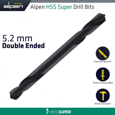 HSS SUPER DRILL BIT DOUBLE ENDED 5.2MM POUCHED