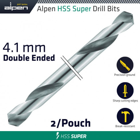 HSS SUPER DRILL BIT DOUBLE ENDED 4.1MM 2/POUCH