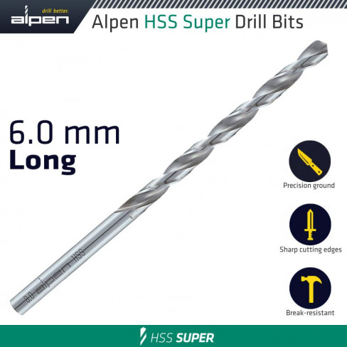 HSS SUPER DRILL BIT LONG 6 X 139MM POUCH