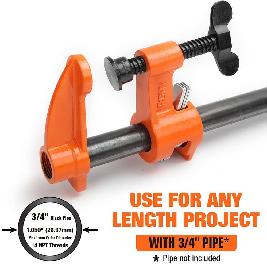 Pony deep-reach pipe clamp fixture